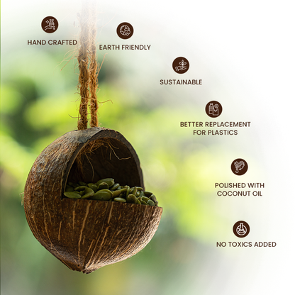 Natchu's Coconut Shell based Bird Feeder & Bird Nest (Set of 1 each)
