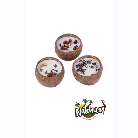 Natchu's Coconut Shell based Candles Mattee Round (150ml) - Rose, Spices & Coffee Beans Toppings (Set of each 1)