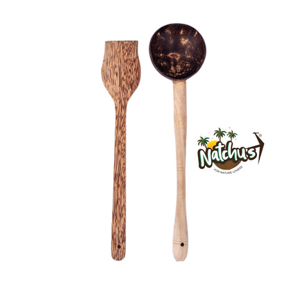 Natchu's Coconut Shell and wood based  Laddle & Saptula combo (Set of 1 each)
