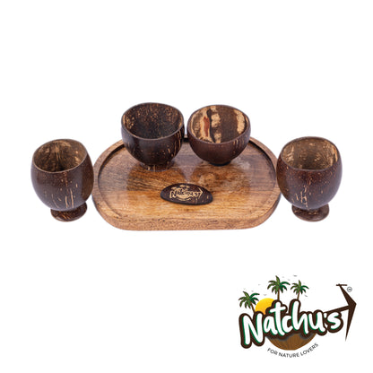 Natchu's Wooden Rectangular Plate(10" *7")(Set of 1) with Juice Cup (250ml) & Shot Glass (200ml)Combo (Set of 2 each)