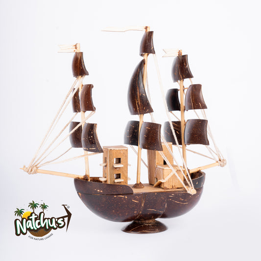 Natchu's Coconut Shell and wood based Sail Boat (Set of 1)