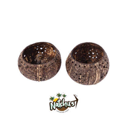 Natchu's Coconut Shell based Candle Holder Floral Mattee Design (Set of 2)