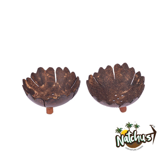 Natchu's Coconut Shell based Soap Tray Floweral Type (Set of 2)