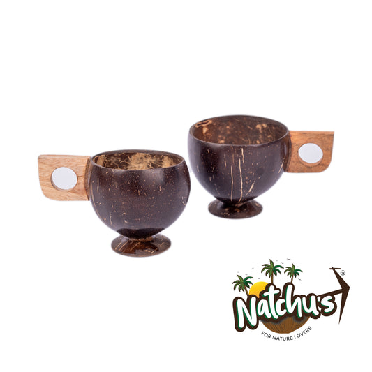 Natchu's Coconut  Shell based Tea Cup with Wooden Handle (200ml) (Set of 2)