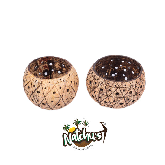 Natchu's Coconut Shell based Candle Holder Geometrical Mattee Design (Set of 2)