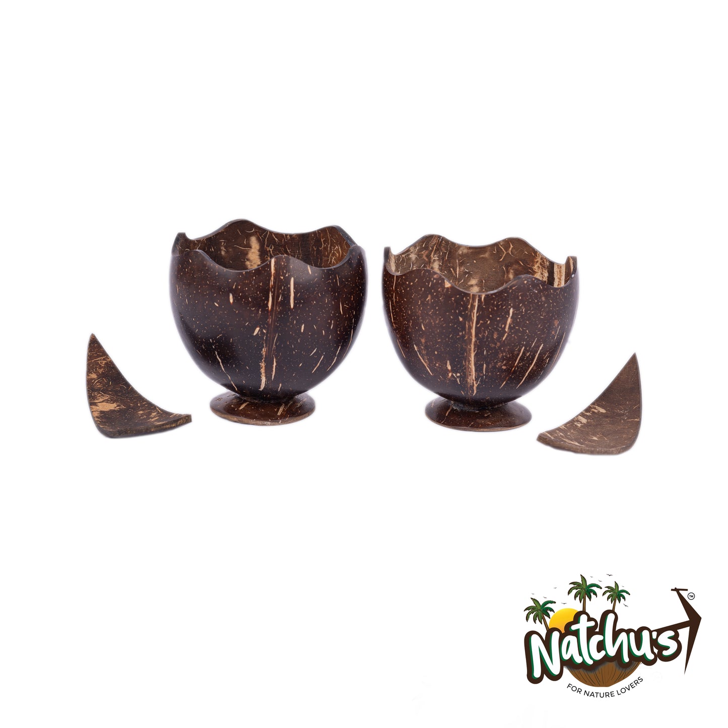 Natchu's Wooden Circular Plate(8")(Set of 1) with Designer Bowl (250ml) Lotus Shape with Scoop Combo (Set of 2 each)