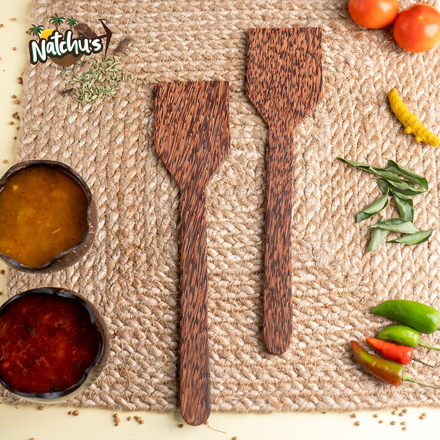 Natchu's Coconut wood based Spatula - Square (Set of 2)