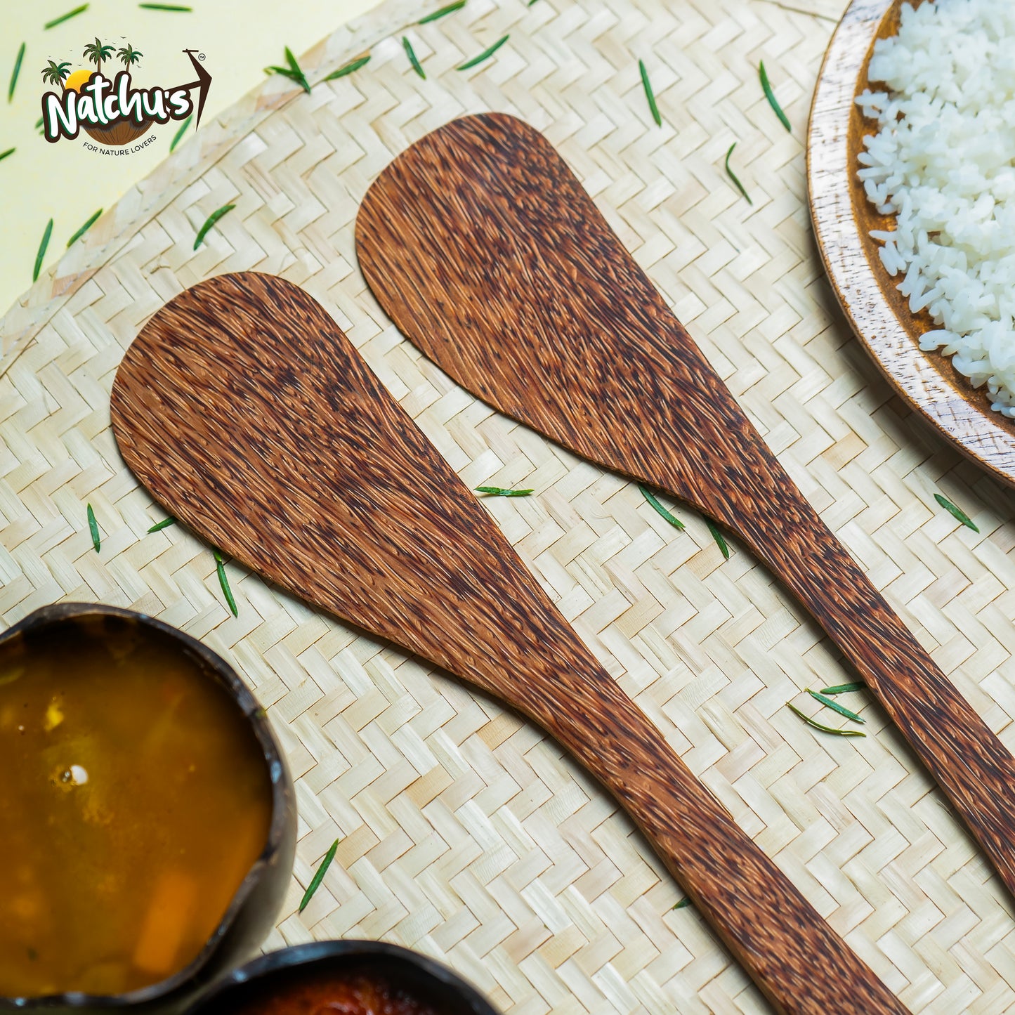 Natchu's Coconut wood based Spatula - Curved (Set of 2)