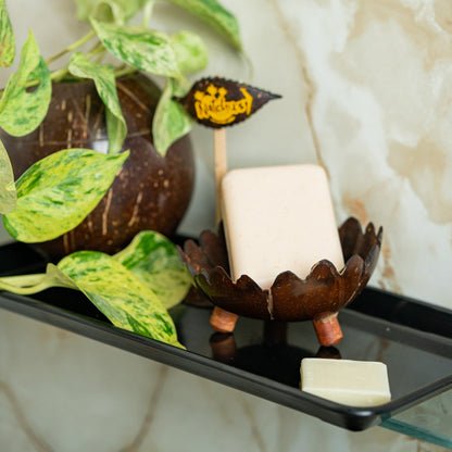 Natchu's Coconut Shell based Soap Tray Floweral Type (Set of 2)