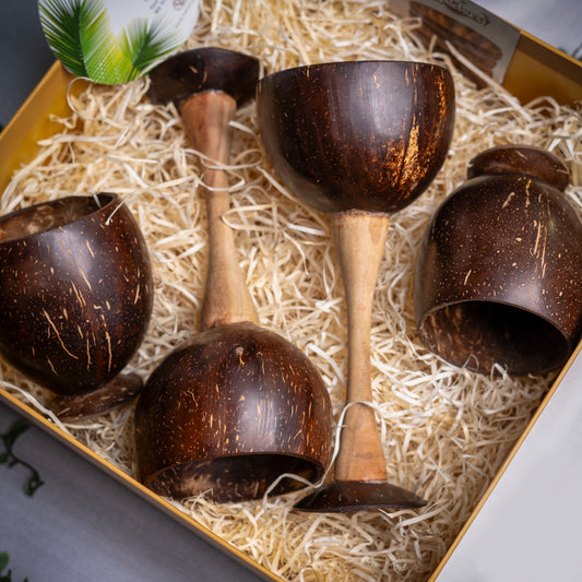 Gifting Natchu's Coconut Shell based Wine cups and Juice Cups (Set of 2 each)