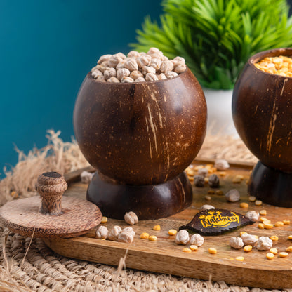 Natchu's Coconut Shell based container with Coconut wood lid (300ml) (Set of 1)