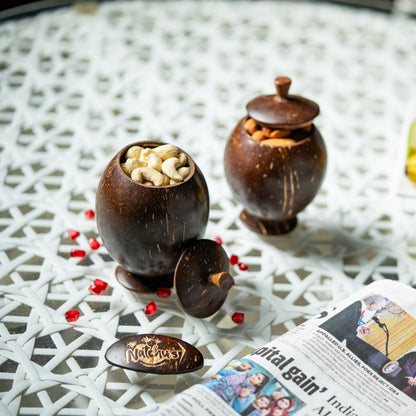 Natchu's Coconut Shell based Container with Coconut Shell lid (300ml) (set of 1)