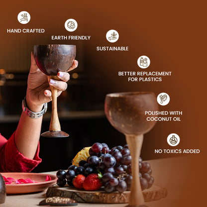 Natchu's Coconut Shell and wood based Wine Cup (250ml) (set of 2)