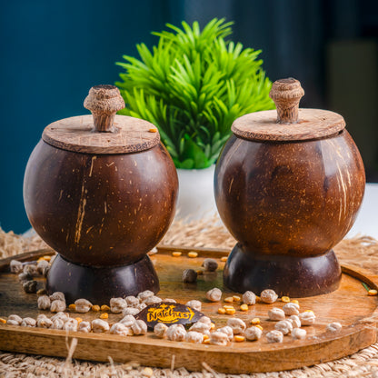Natchu's Coconut Shell based container with Coconut wood lid (300ml) (Set of 1)