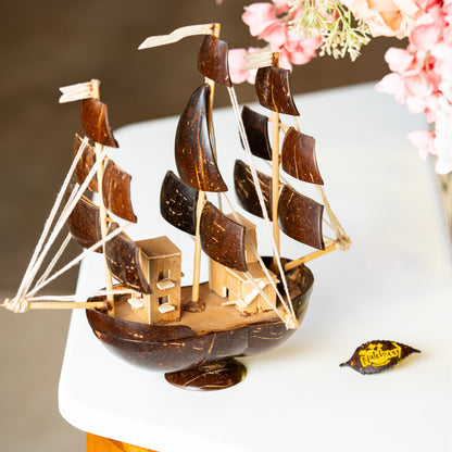Natchu's Coconut Shell and wood based Sail Boat (Set of 1)