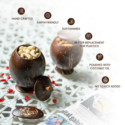 Natchu's Coconut Shell based Container with Coconut Shell lid (300ml) (set of 1)
