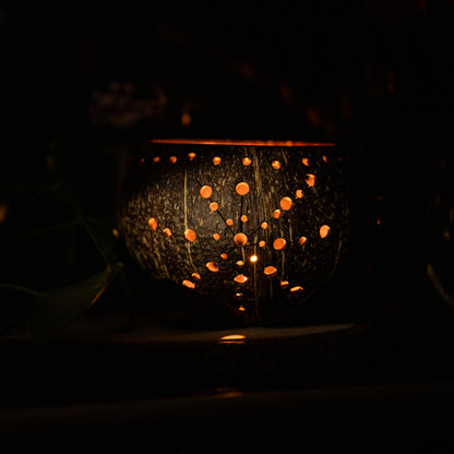 Natchu's Coconut Shell based Candle Holder Floral Mattee Design (Set of 2)
