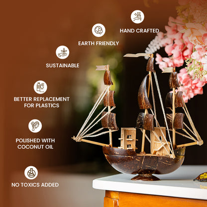 Natchu's Coconut Shell and wood based Sail Boat (Set of 1)