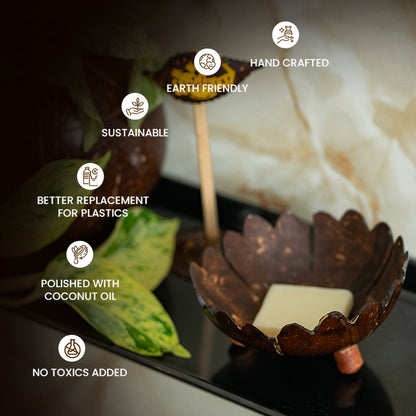 Natchu's Coconut Shell based Soap Tray Floweral Type (Set of 2)