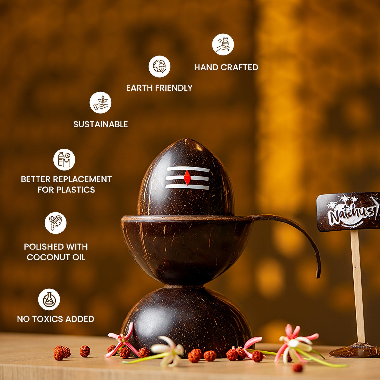 Natchu's Coconut Shell based Shivling (Set of  1)