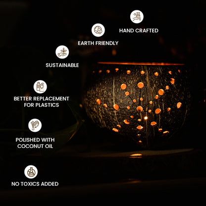 Natchu's Coconut Shell based Candle Holder Floral Mattee Design (Set of 2)