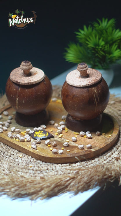 Natchu's Coconut Shell based container with Coconut wood lid (300ml) (Set of 1)
