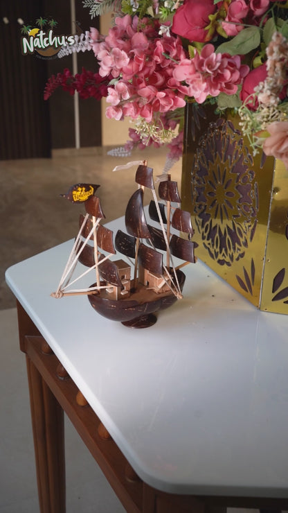 Natchu's Coconut Shell and wood based Sail Boat (Set of 1)