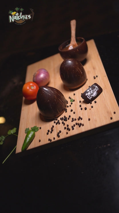 Natchu's Coconut Shell and wood based Salt/Pepper Shaker in Conical Shape with Engraving (Set of 2)