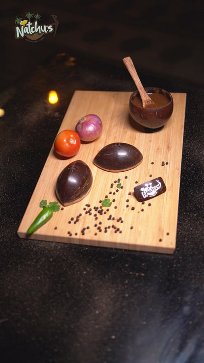 Natchu's Coconut Shell and wood based Salt/Pepper Shaker in Oval Shape with Engraving (Set of 2)