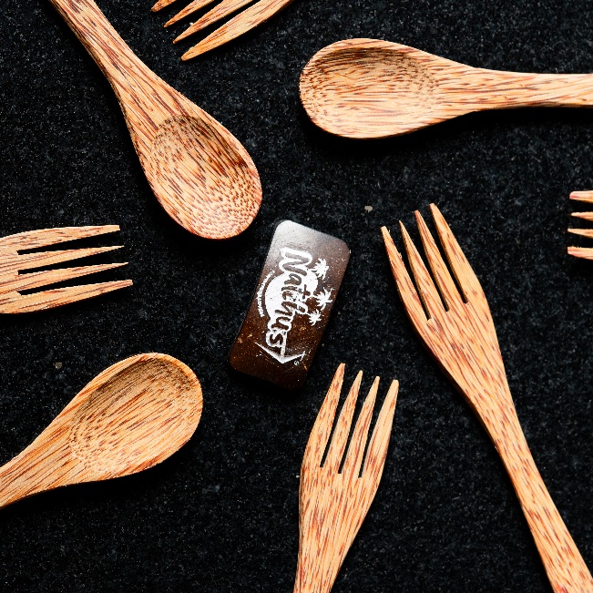 Coconut shell and wood masala spoon and fork set